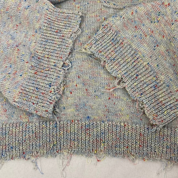 Altar'd State Slouchy Chewed Hem Sweater Women S Gray Rainbow Confetti Boho - Picture 5 of 8